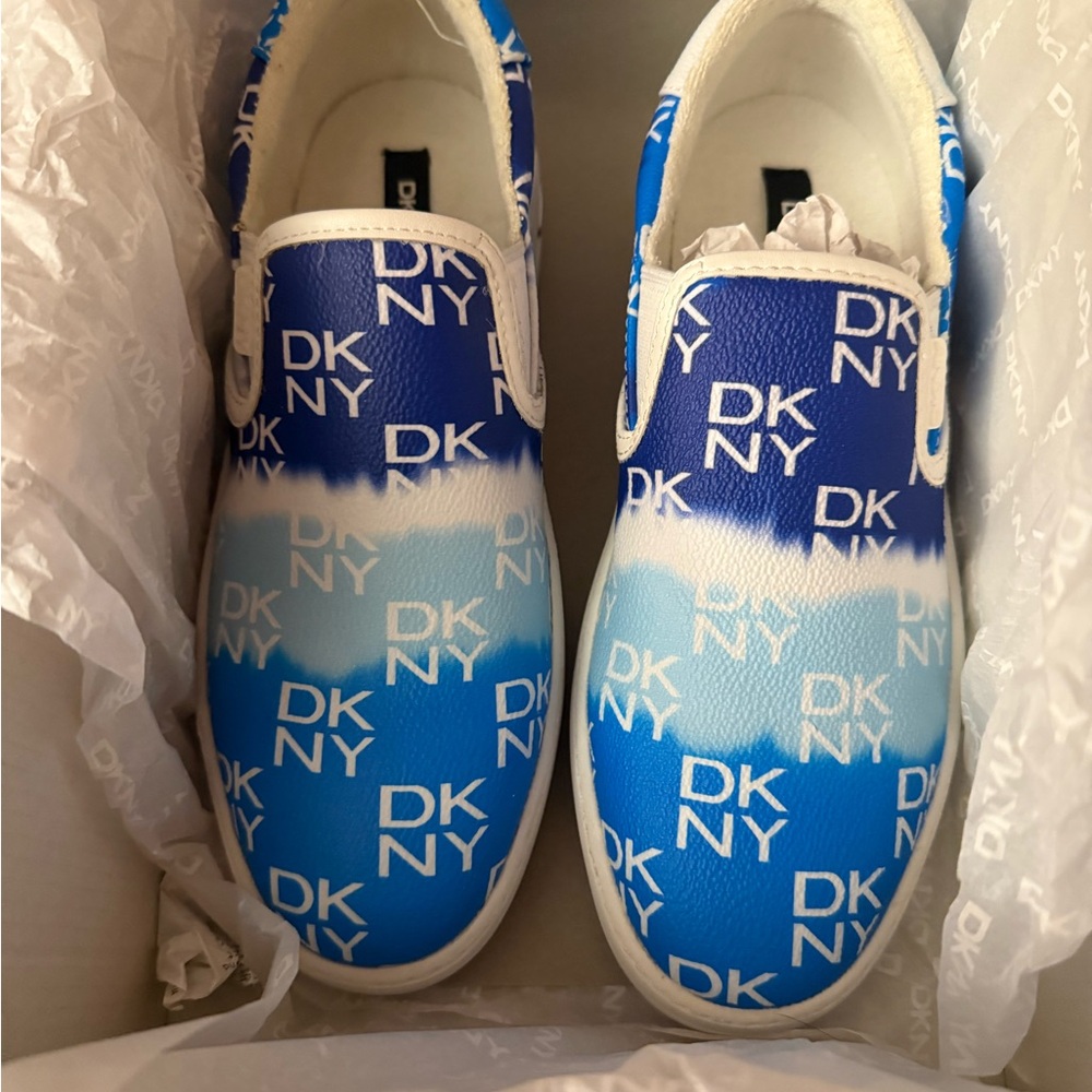 DKNY Blue and White Logo Sneakers - Picture 1 of 2